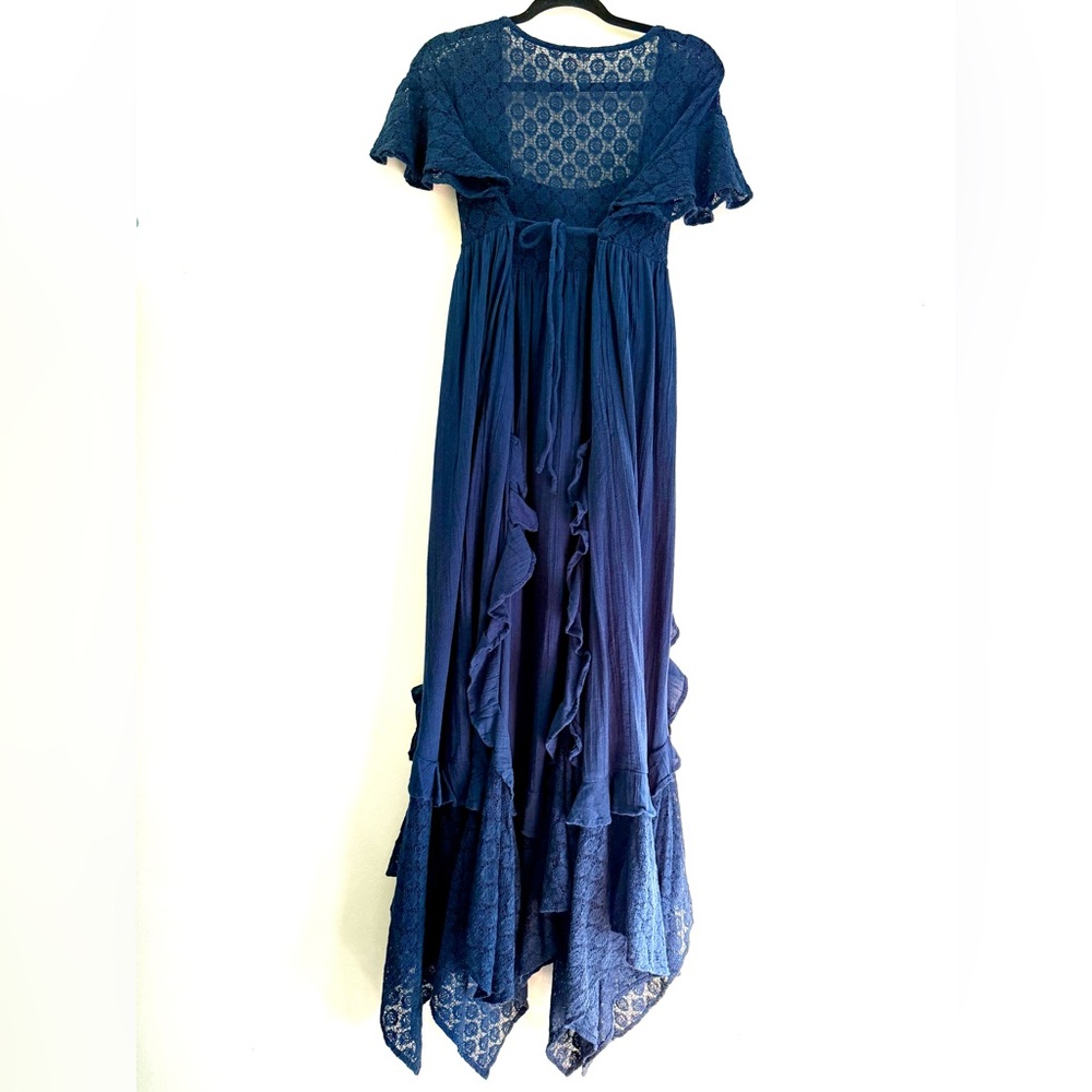Free People Bring the Romance Handkerchief Hem Lace Maxi Dress in Navy Blue - S - Picture 8 of 13